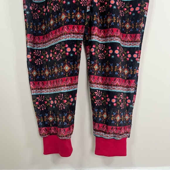Natural Life Plush Fleece One Piece Pajamas Boho Print L/XL Cabincore Loungewear - Picture 8 of 13